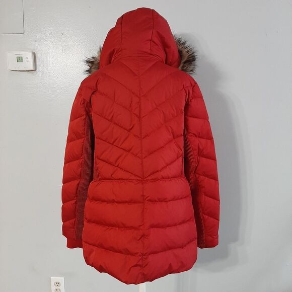Michael Kors Faux Fur Trim Chevron Quilted Down Coat Size Large - Picture 4 of 9